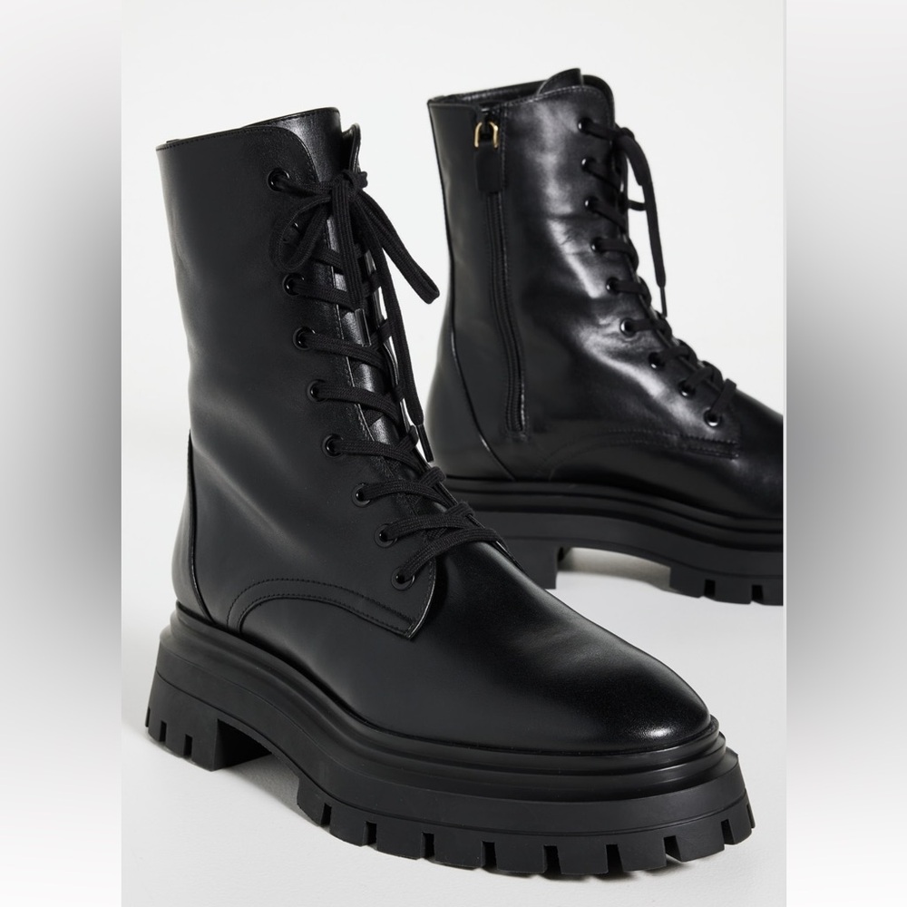 Stuart Weitzman Bedford Black Leather Combat Boots Size 8